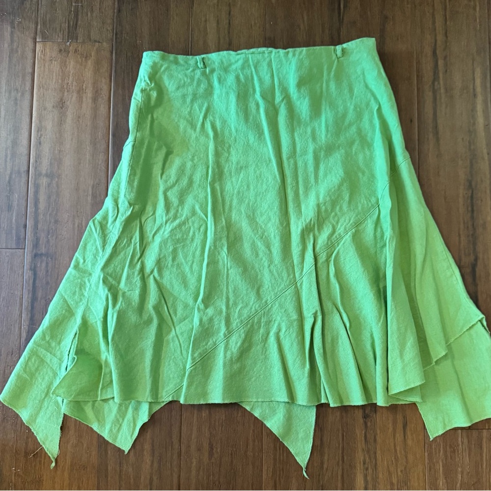 Metro Girl Y2K Green Asymmetrical Midi Linen Skirt